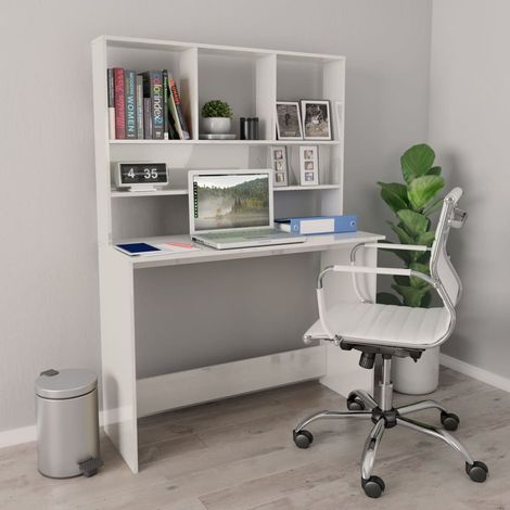 Schreibtisch mit Regalen Hochglanz-Weiß 110x45x157 cm