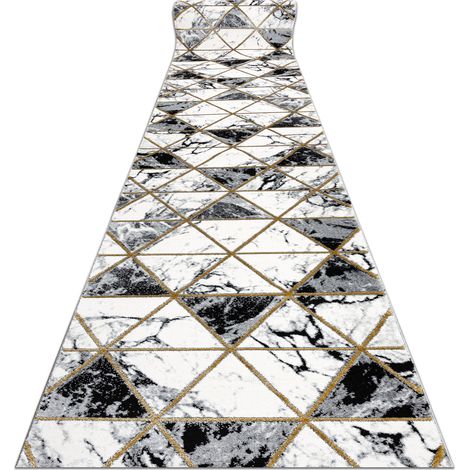 Passatoia EMERALD esclusivo 1020 glamour, elegante Marmo, triangoli nero / oro 70 cm black 70x700 cm