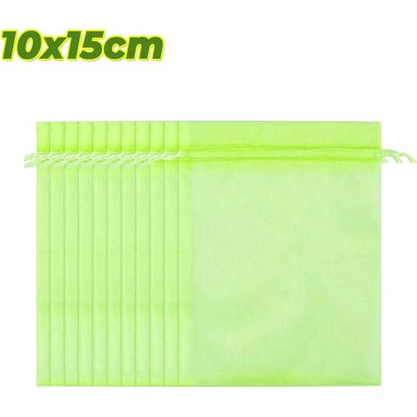 (Vert 10 x 15 cm, 100 pièces) Filets de protection réutilisables pour fruits, avec cordon de serrage, barrière anti-insectes pour arbres, légumes, raisins, fraises (1/4)