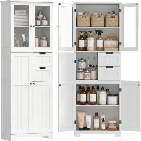 Meuble haut de rangement - HOMCOM - armoire avec portes vitrées et étagères réglables pour salle de bain, cuisine, salon - blanc (1/5)