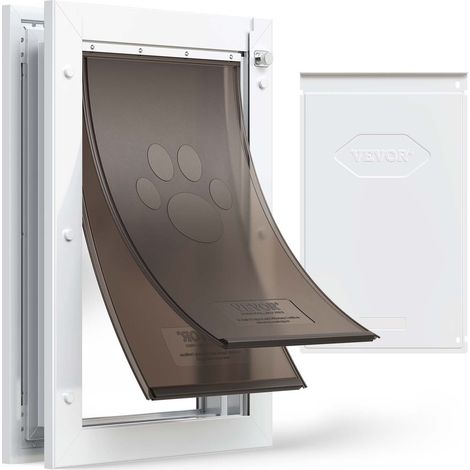 Porte pour Animaux de Compagnie, Chatière à Double Rabat Magnétique, Trappe pour Chien, Cadre en Métal et Panneau de Fermeture Isolé et Résistant aux Intempéries, pour Porte Intérieur Extérieur
