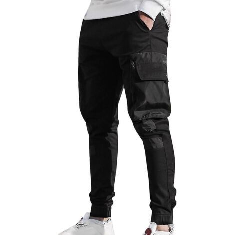 Pantalon cargo multipoches pour homme, coupe slim, idéal pour le jogging et le travail - Taille M - Noir (1/5)