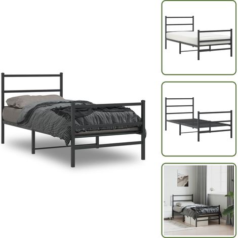 The Living Store Cadre de lit métal sans matelas avec pied de lit noir 90x190 cm - Cadre De Lit - Lit Simple - Lit Metal - Lit Noir - Meuble Chambre