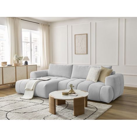 BOBOCHIC - Canapé d'angle convertible FUJI tissu lisse Angle gauche Gris clair (1/5)