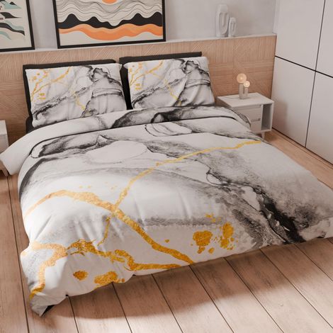 Housse de Couette 1 Place 150x200 cm 1 Taie 50x80 cm Incluse, Parure en Microfibre Imprimée Gris Clair (1/5)