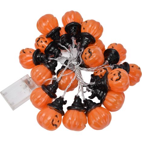 Chapeau Halloween LED 20 lumières citrouille, 3 mètres, 20 LED, double mode (fixe+clignotant), décoration effrayante pour intérieur/extérieur, fête, maison, jardin, scène de soirée (sans piles). (1/5)