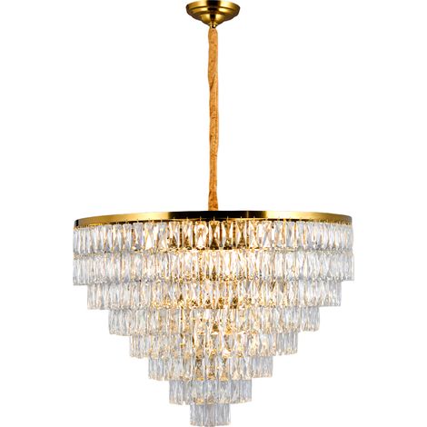 Klassischer Kristall Kronleuchter Gold 40 cm Haengeleuchte mit 5x E14 hoehenverstellbar elegante Pendellampe fuer Schlafzimmer und Flur