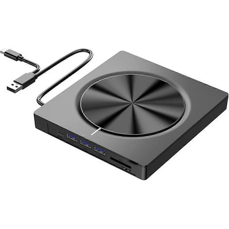 Lecteur optique 7 en 1 : graveur DVD-RW, lecteur de cartes TF, lecteur de clés USB et lecteur de cartes externe 4A+1C+2. (1/5)