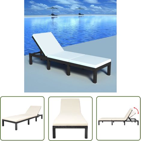 INLIFE Chaise longue avec coussin Résine tressée Noir (1/5)