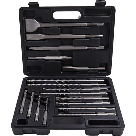 17x SDS-Plus Rotary Hammer Drill Bits & Chisel Set  Masonry Concrete Tile Brick (1/5)
