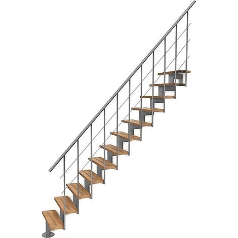 Gerade Treppe 9 Stufen - erreichbare Höhe 2.04 bis 2.40m- Breite 80cm - graue Struktur und Buchestufe - COMFO80/I/GB-9