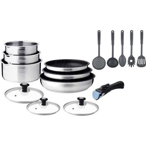 Batterie de cuisine induction - Arthur Martin - AM1275 - Acier inoxydable - 15 pieces - Poignée amovible - Tous feux dont induc