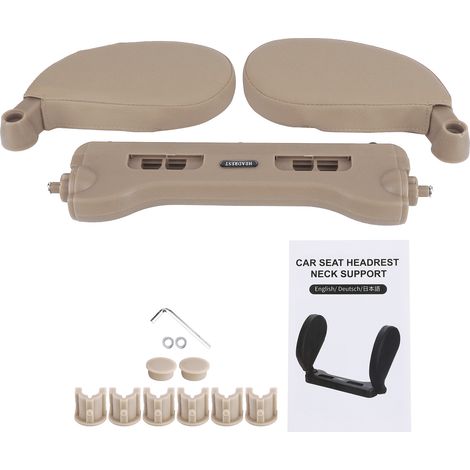 Appuie-tête de siège auto confortable en cuir PU, coussin latéral pour la tête et la nuque, soutien lombaire et de voyage pour enfants et personnes âgées, beige (1/5)