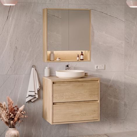Ensemble meuble simple vasque 60cm et armoire miroir Edmé Bois (1/5)