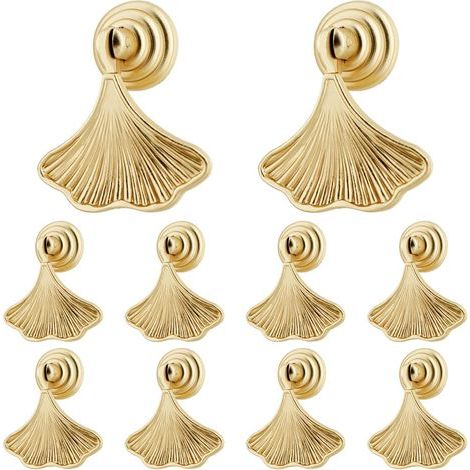 10 goldene Möbelknöpfe, Vintage-Küchenschrankgriffe in Blattform mit Schrauben, Innentürgriffe für Schränke, Kommoden und Kleiderschränke (1/5)
