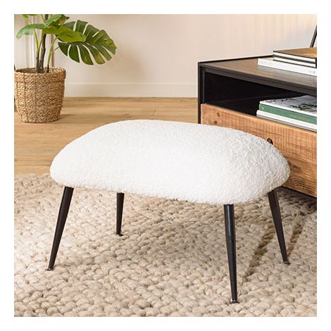 AGATHE - Tabouret cosy tissu bouclette blanc pieds métal noir (1/6)