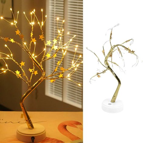 Sapin lumineux artificiel en forme d'étoile à cinq branches dorée, alimenté par USB ou piles, avec 72 LED. Décoration à monter soi-même pour les fêtes et les vacances. (1/5)