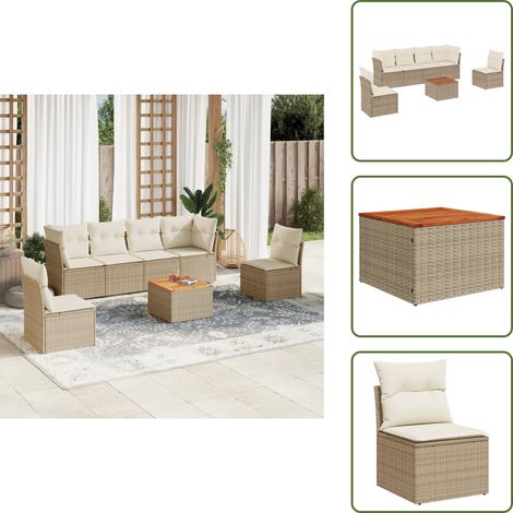7-tlg. Garten-Sofagarnitur mit Kissen Beige Poly Rattan - Gartenmöbel Set - Esszimmergarnitur - Rattan Möbel - Outdoor Sofa - Lounge Set (1/5)