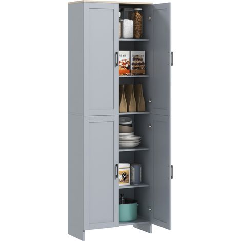 Buffet haut cuisine vaisselier 5 étagères – Panneaux de particules – Charge max 40 kg – Dimensions 60l x 30P x 170,5H cm – Effet bois clair gris pigeon – MH