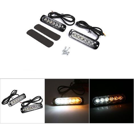 2x 12V 6 LED-Blitzlichter Warnblinker für Lkw und Pkw, gelbe und weiße Blinklichter (1/5)