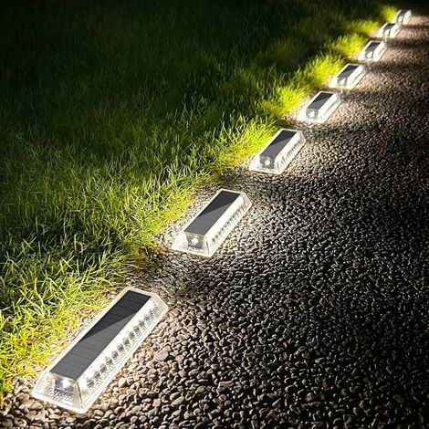 Lampe Solaire Exterieur Jardin, 8 Pack 50LM Lumiere Solaire Exterieur Blanc Froid, IP68 Etanche LED Lampe Solaire Auto On/Off Eclairage Solaire pour Sol Escalier Chemins Terrasse Allée Patio