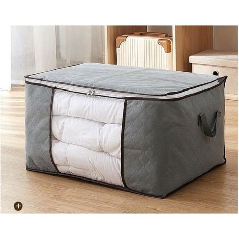 Lot de 2 Sac de Rangement Vetement, Boîte de Rangement Sous lit Pliable, Housse Rangement Couette Organisateur de Placard, Gris (1/4)