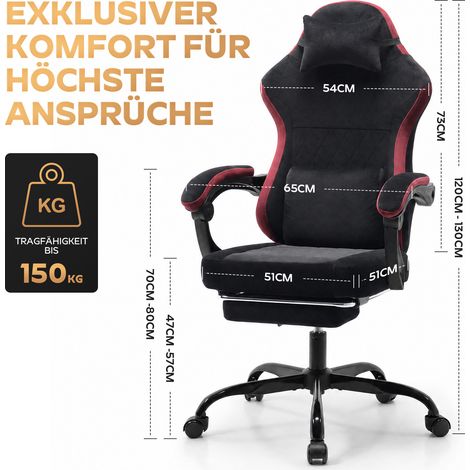 Sedia gaming 65x58,5x120-130 cm in tessuto nero e rosso reclinabile da ufficio – MEUBLIV (1/5)