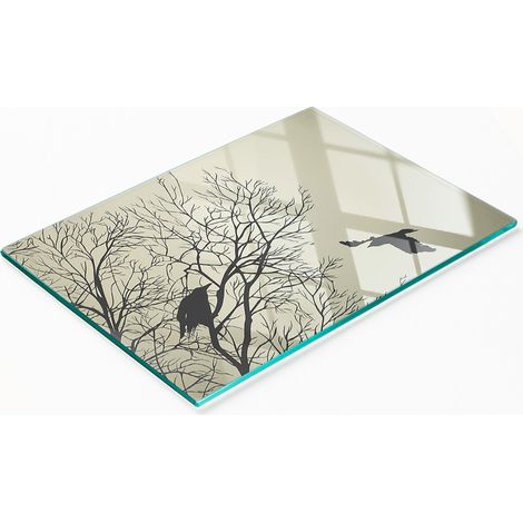 Planche à découper décorative en verre pour la cuisine, motif corbeaux sur un arbre, 80 x 52 cm (1/5)