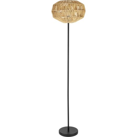 Piantana Rustico Country Sheldon Acciaio Nero Legno Effetto Legno 1 Luce E27