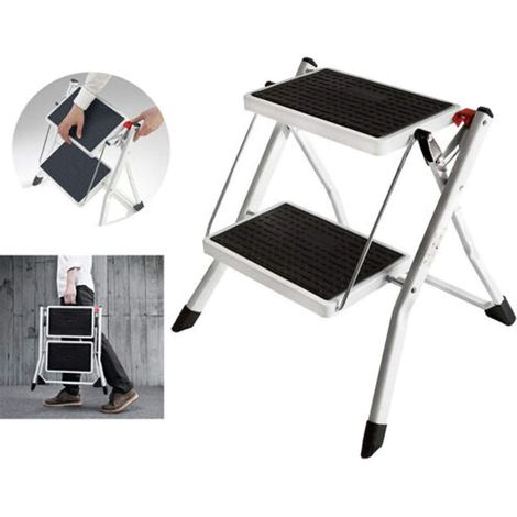2 Stufen Mini Klappleiter Trittleiter Klappbar Tragbare kompakte Leiter Rutschfeste Matte Einfache Aufbewahrung Stehleiter für Home Kitchen Office DIY 150 kg max Belastung