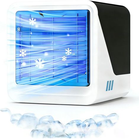 Tragbare Klimaanlage, 3-in-1 Mini-USB-Ventilator mit Wasser, 500 ml, 3 Geschwindigkeitsstufen, ohne Abluft, 7 Farblichter, kleiner Luftkühler für Schlafzimmer und Büro (Schwarz) (1/5)