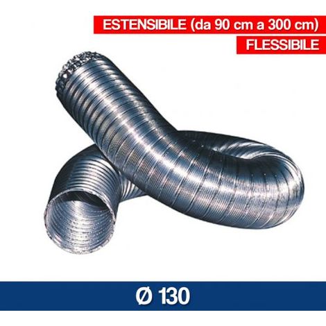 TUBO FLESSIBILE ESTENSIBILE ALLUMINIO PER CAPPA CUCINE FORNI STUFE 1-3M (16124V) 130 (16128)