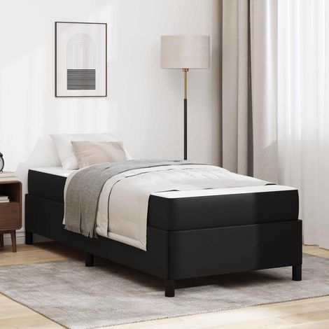 Cadre de lit 90x190 cm avec matelas tissu noir, design moderne et bois d'ingénierie pour chambre principale ou invités (1/4)