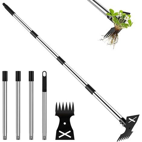 Manual Weed Killer Manual Weeding Tool Manual Rake and Garden Hoe Weed Puller Tool Handle for Yard, Lawn and Garden (1/3)