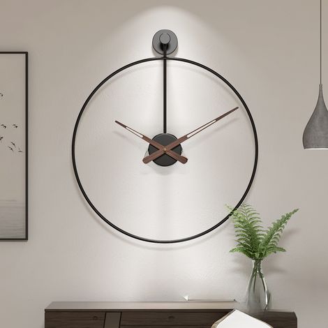 Reloj de pared de hierro forjado con un solo anillo, estilo español, marco negro, 50 cm, agujas de nogal. (1/5)