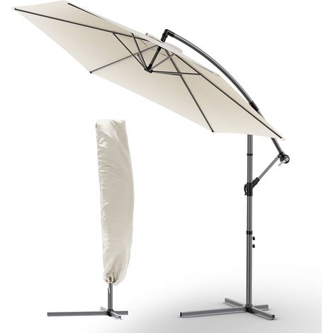 VOUNOT 3m Cantilever Garden Parasol, Banana Patio Umbrella with Crank Handle and Tilt, Beige