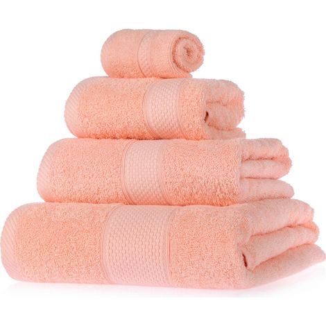 HOMESCAPES Frottee Handtuch Set 4tlg 100% Baumwolle pfirsich