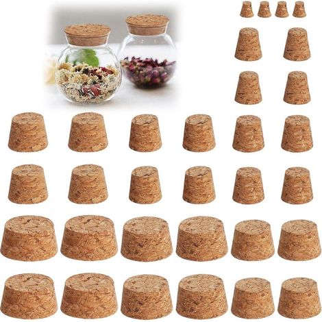 Lot de 32 bouchons en liège coniques,8 tailles de bouchons lièges bouteille vin réutilisables,bouchon de liège pour bouteilles, bocaux, laboratoire et bricolage,bouchon lièges conique naturel pour DIY