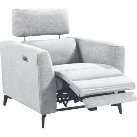 Canapé de relaxation électrique en tissu Bakay-Gris clair-Système Electrique-1 place fauteuil (1/5)