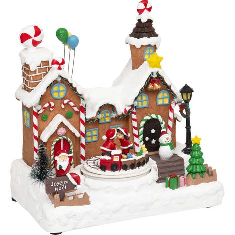 Village Noël lumineux maison pain d'épice avec enfants musical et animé (1/5)