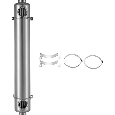 Mophorn Échangeur de chaleur pour piscine en acier inoxydable 316L, capacité thermique de 175,8 kW, système eau-eau adapté aux bains à remous, spas, piscines intérieures et extérieures, argentée (1/5)