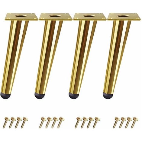 Lot de 4 Pieds de Table de 20cm en Forme de Cône Oblique - Pieds de Meuble pour Lits, Armoires, Chaises - Or, avec Vis (1/5)
