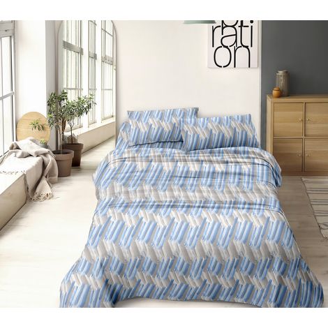 Completo Letto Lenzuola No Stiro Made in Italy In Microfibra, Set Letto traspirante Pennellate Azzurro 27 - Singolo (1/5)