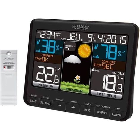 Station Météo La Crosse Technology WS6825-BLA avec écran couleur et capteur de température intérieure extérieure Noir