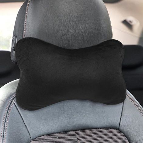 Lot 2 Coussins Appuie-Tête Voiture, Oreiller Cervical Ergonomique, Universel Toutes Saisons, Sangle Réglable, Noir (1/5)