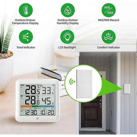 Station météo avec thermomètre et hygromètre numériques LCD, affichage de la température et de l'humidité extérieures (1/5)