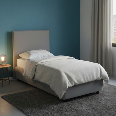 Talamo Italia - Letto singolo Alder, Letto contenitore con rivestimento in tessuto, 100% Made in Italy, Apertura frontale, adatto per materasso Cm 90x200, Grigio (1/5)