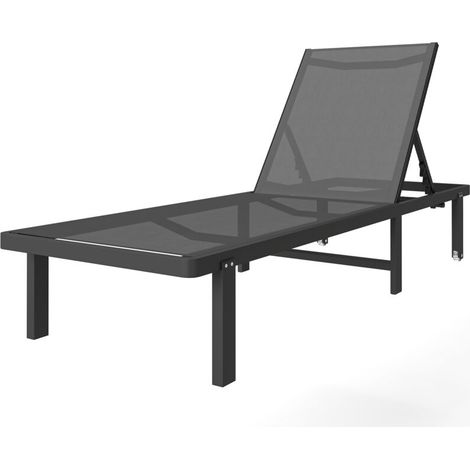 Chaise Longue de Jardin avec Roulettes, Transat Inclinable 4 Positions à Plat, Textilène 530g/m² Gris Foncé, Bain de Soleil Pliable pour Extérieur. (1/5)