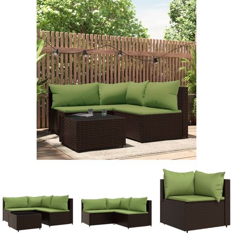 Poly Rattan - vidaXL 4-tlg. Garten-Lounge-Set mit Kissen Braun Poly Rattan - Gartenlounge (1/5)