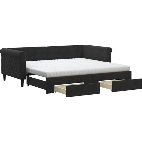 Maison Exclusive - Lit de jour avec gigogne et tiroirs noir 90x190 cm velours